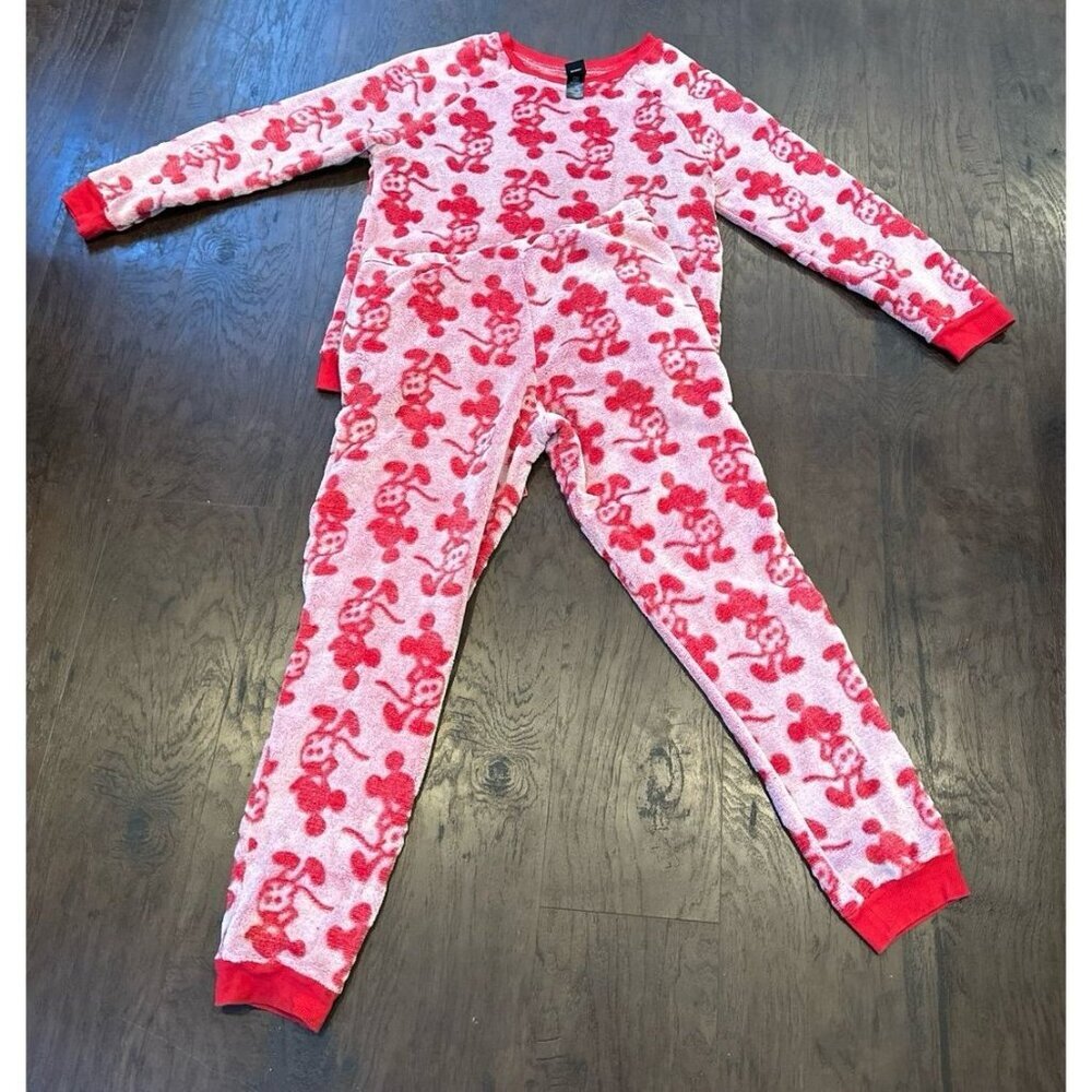 Disney Womens 2 Piece Fleece Jogger Lounge Set Mickey Mouse Red